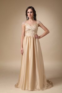 Gold Column Sweetheart Taffeta Ruched Prom Dress with for Women