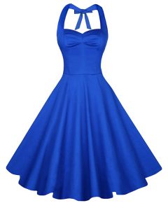 Luxury Sleeveless Knee Length Ruching Backless Prom Dress with Blue