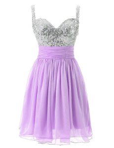 Knee Length Lavender Prom Party Dress Straps Sleeveless Zipper