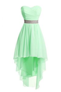 Green Sleeveless Belt High Low Prom Gown