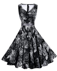 Black A-line Chiffon V-neck Sleeveless Sashes ribbons and Pattern Knee Length Zipper Prom Evening Gown