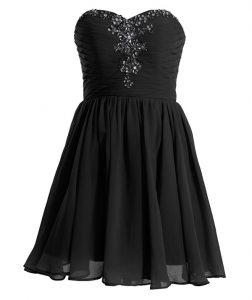 Wonderful Black Sleeveless Mini Length Beading Lace Up Prom Dress