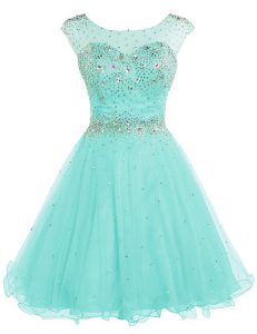High Quality Scoop Sleeveless Mini Length Beading Backless Dress for Prom with Apple Green