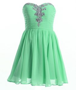 Mini Length Lace Up Prom Dresses Apple Green for Prom and Party with Beading
