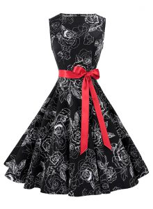 Clearance Scoop Sashes ribbons and Pattern Prom Party Dress Black Zipper Sleeveless Knee Length