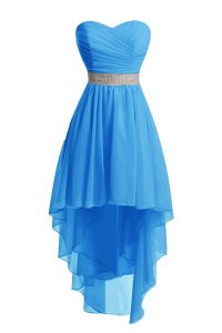 Baby Blue Empire Sweetheart Sleeveless Organza High Low Lace Up Belt Prom Dress