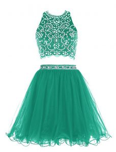 Scoop Green Empire Beading Dress for Prom Clasp Handle Chiffon Sleeveless Mini Length