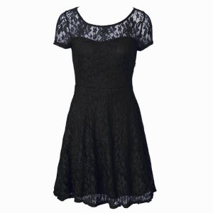 Organza Scoop Short Sleeves Side Zipper Lace Homecoming Dress in Black