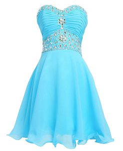 Attractive Aqua Blue Sleeveless Organza Lace Up for Prom and Party