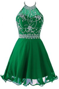 Organza Scoop Sleeveless Zipper Beading and Belt Prom Party Dress in Green