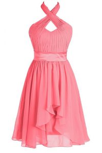 Halter Top Sleeveless Ruching and Belt Backless Homecoming Dress