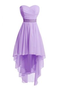 High Low Lace Up Prom Dresses Lavender for Prom and Party with Belt