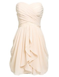 Ruching Prom Dress Champagne Lace Up Sleeveless Knee Length