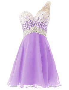 One Shoulder Beading Prom Dresses Lavender Criss Cross Sleeveless Knee Length