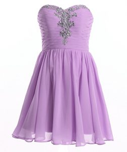 Delicate Lavender A-line Organza Sweetheart Sleeveless Beading Mini Length Lace Up Prom Gown