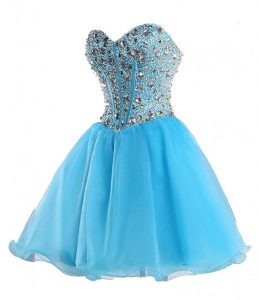 Sweetheart Sleeveless Lace Up Dress for Prom Blue Organza