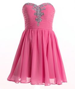 Perfect Rose Pink Sleeveless Beading Mini Length Prom Party Dress