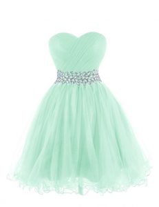 Shining Apple Green Empire Belt Evening Dress Lace Up Organza Sleeveless Mini Length