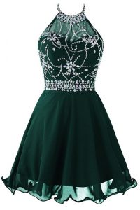 Dark Green Dress for Prom Prom and Party and For with Beading and Belt Scoop Sleeveless Zipper