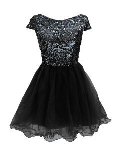 Fantastic Chiffon Cap Sleeves Mini Length Dress for Prom and Sequins