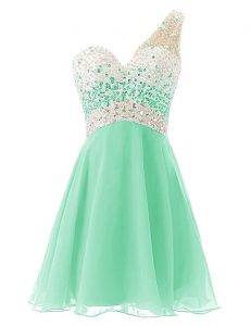 Colorful One Shoulder Sleeveless Chiffon Knee Length Criss Cross in Apple Green with Beading