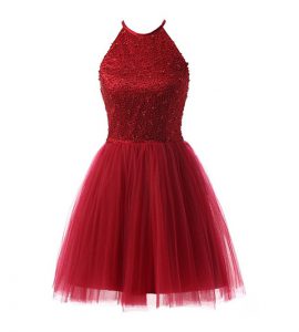 High Quality Scoop Chiffon Sleeveless Knee Length Prom Gown and Beading