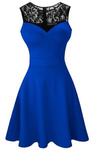 Royal Blue Prom Evening Gown Prom and Party and For with Lace Scoop Sleeveless Zipper