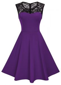 Purple Zipper Scoop Lace Prom Dress Satin Sleeveless