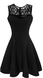 Black Zipper Scoop Lace Dress for Prom Satin Sleeveless