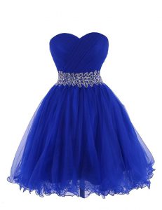 Pretty Mini Length Royal Blue Prom Dresses Sweetheart Sleeveless Lace Up