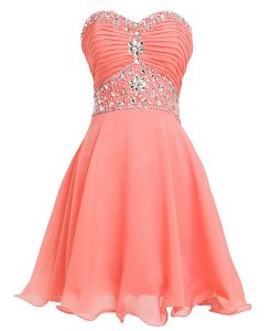 Watermelon Red Sweetheart Neckline Beading and Belt Homecoming Dress Sleeveless Lace Up