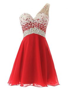 Comfortable One Shoulder Knee Length A-line Sleeveless Red Dress for Prom Criss Cross