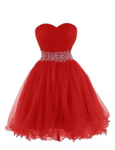 Sweetheart Sleeveless Prom Dresses Mini Length Belt Red Organza