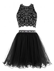 Gorgeous Scoop Black Sleeveless Mini Length Beading Clasp Handle Homecoming Dress