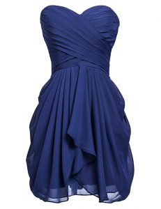 Admirable Knee Length Lace Up Prom Evening Gown Navy Blue for Prom and Party with Ruching