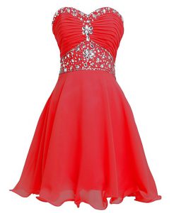 Red Sleeveless Organza Lace Up Evening Dress for Prom and Party