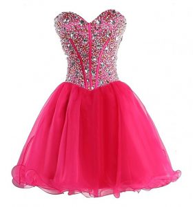 Sweetheart Sleeveless Lace Up Evening Dress Hot Pink Organza