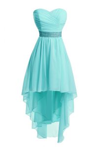 Noble High Low Aqua Blue Prom Gown Sweetheart Sleeveless Lace Up