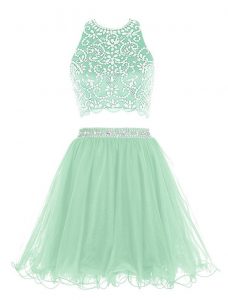 Fashion Halter Top Apple Green Sleeveless Beading Mini Length Prom Dresses