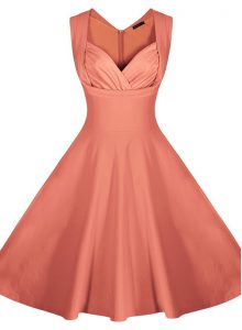 Fashionable Knee Length A-line Sleeveless Peach Prom Dresses Zipper