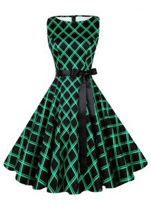 Customized Scoop Sashes ribbons and Pattern Prom Dresses Green Zipper Sleeveless Knee Length