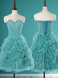 Decent Turquoise Sleeveless Beading and Ruffles Mini Length Prom Party Dress