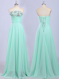 Customized Floor Length Empire Sleeveless Apple Green Prom Evening Gown Lace Up