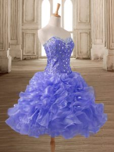 Fine Mini Length Lace Up Homecoming Dress Lavender for Prom and Party with Beading and Ruffles