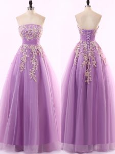 Lilac Sleeveless Tulle Zipper Prom Gown for Prom