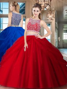 Designer Tulle Sleeveless Floor Length Quinceanera Gown and Beading and Pick Ups