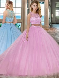Nice Lilac Zipper Scoop Beading Quinceanera Gowns Tulle Sleeveless Court Train