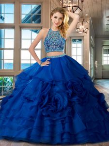 Pretty Scoop Sleeveless Backless Floor Length Beading and Ruffles Quinceanera Dresses