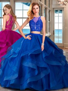 Attractive Scoop Royal Blue Zipper 15 Quinceanera Dress Ruffles Sleeveless Floor Length