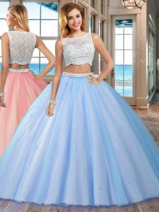 Affordable Tulle Sleeveless Floor Length 15th Birthday Dress and Beading